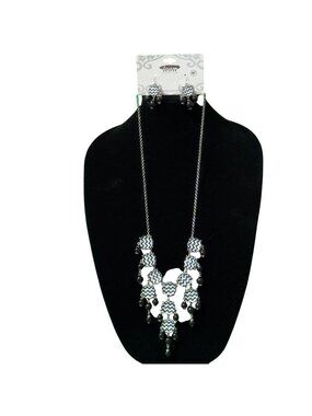 Black & White Chevron Necklace & Earrings Set By Icon Collection